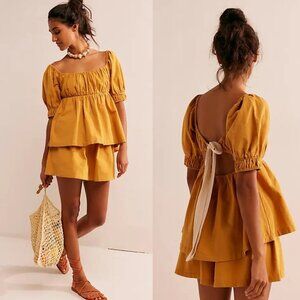 Free People Donnie Short Set in Amber Gold